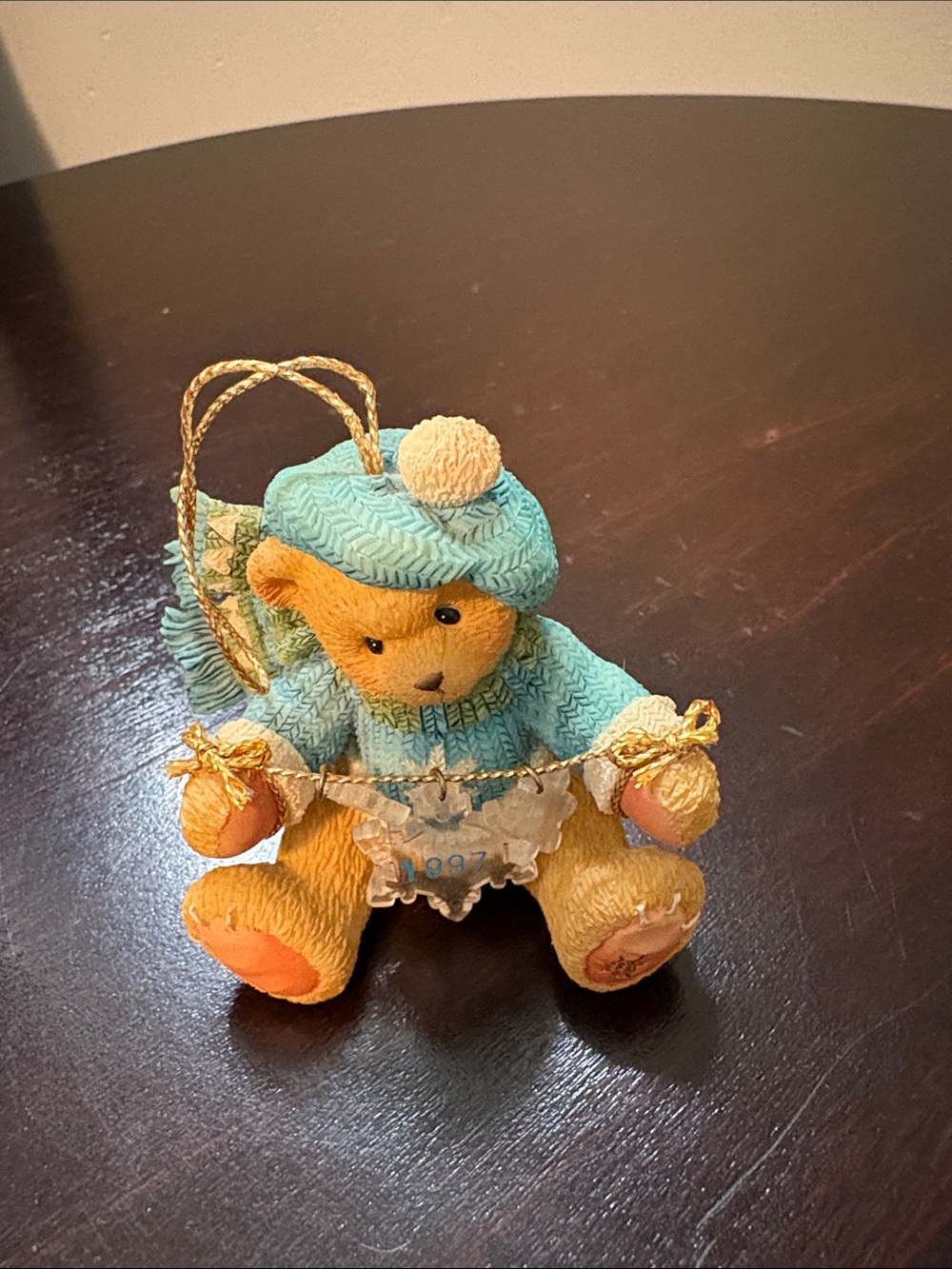 Cherished Teddies Light Blue & Gold Bear 1997 Christmas Ornament